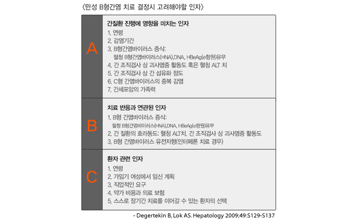 만성 B형간염 치료 결정시 고려해야할 인자